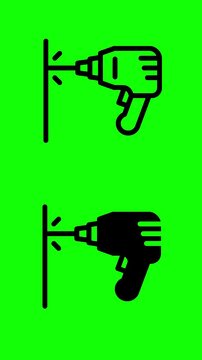 Iconos de taladro perforando pared en estilo animado minimalista