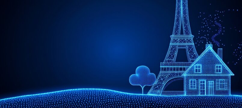 Paris, France Landmark. Abstract Eiffel Tower and House. Digital Low Polygon Style Illustration. - Powered by Adobe