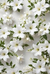 Fototapeta premium Seamless white background wallpaper with delicate jasmine flowers, delicate, wallpaper