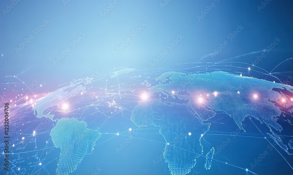 Poster Abstract Blue Global Network Map with Glowing Points and Lines