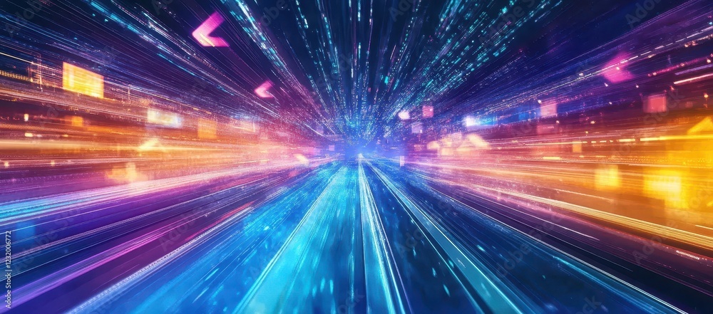 Fototapete abstract colorful data streams in motion blur background