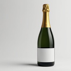 Classic champagne bottle, empty label, pure white backdrop, template, event