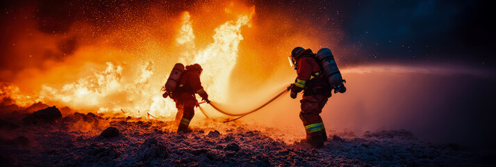 Obraz premium Night Inferno: Bravery Against the Blaze