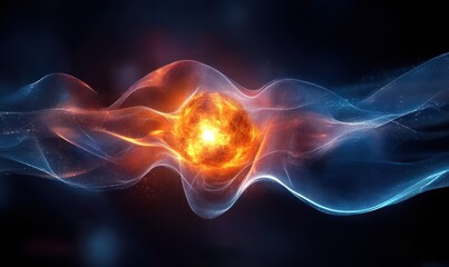 Fototapeta premium Abstract Energy Wave with Glowing Orange and Blue Particles
