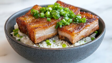 Savory Roasted Pork Belly With Rice And Green Onions