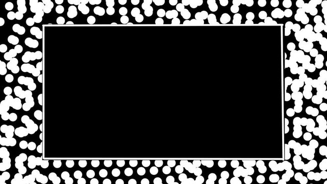 Hand drawn doodle rectangular frame with white pencil lines and dots on black background. Hand drawn scribble chalk lines for creative videos