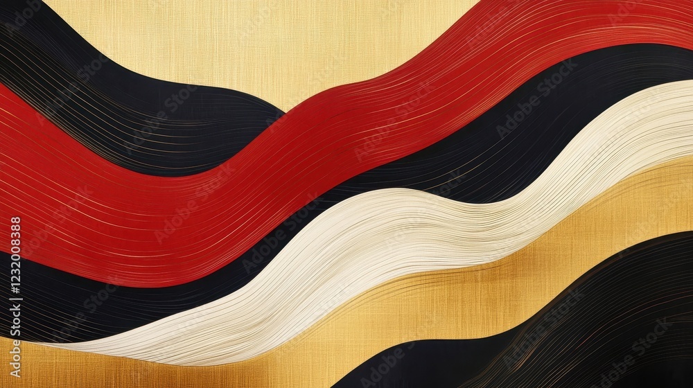 Aufkleber abstract wave pattern with gold red black and white texture background