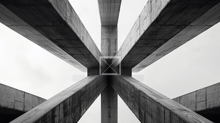 Fototapeta premium Low-angle view of concrete beams converging.