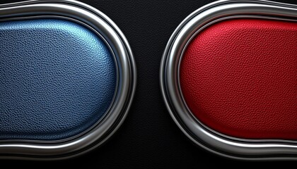 Red and Blue Leather Buttons Metal Frame