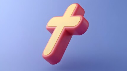 Obraz premium Colorful 3D cross illustration on a soft blue background representing faith and spirituality