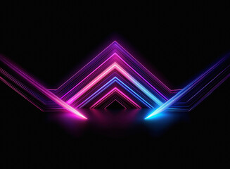 Glowing neon lines form a symmetrical, arrow-like structure against a black background.  The vibrant pink and blue hues create a futuristic, energetic atmosphere.  Reflective surfaces enhance the ligh
