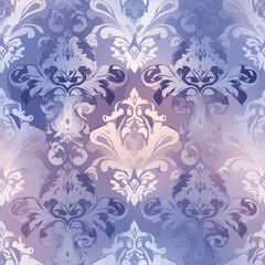 Elegant damask pattern in soft lavender and blue tones, perfect for backgrounds or textiles.
