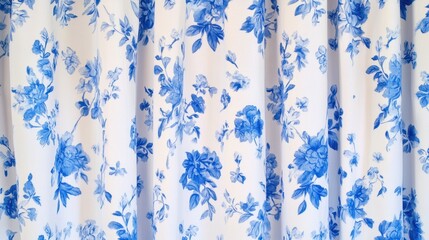 Blue and White Floral Fabric Drapery Texture