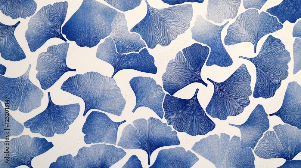 Poster blue ginkgo leaf pattern texture background