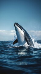 Naklejka premium HD Phone Wallpaper Majestic Whale Breaching Ocean Surface Dramatic Wildlife Scene