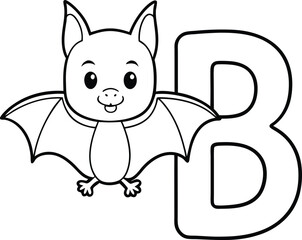 Vector coloring book alphabet with capital letters B for Bat illustration