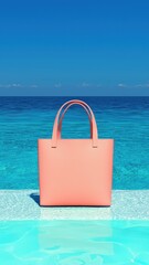 Naklejka premium Coral Tote Bag by Poolside Summer Vacation Essentials Beach Fashion Accessory