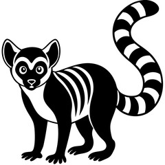 Cute Silhouette of a Lemur line art vector cartoon illustration