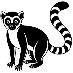Cute Silhouette of a Lemur line art vector cartoon illustration