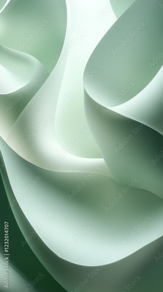 Aufkleber soft, flowing folds of light green paper intertwine in an abstract design, evoking tranquility and s