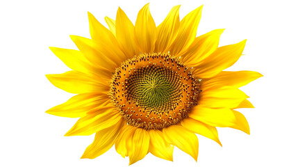Fototapeta premium A bright yellow sunflower with a large round center isolated on a transparent background