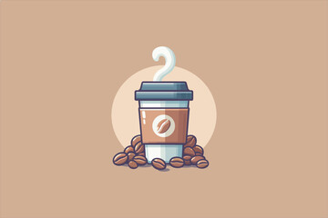 Illustration paper Coffee cup with coffee beans. Vector illustration.