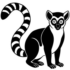 Cute Silhouette of a Lemur line art vector cartoon illustration