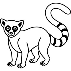 Cute Silhouette of a Lemur line art vector cartoon illustration