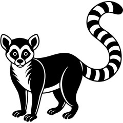 Cute Silhouette of a Lemur line art vector cartoon illustration
