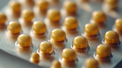 Close-up of Blister Pack of Yellow Pills: Pharmaceutical Image