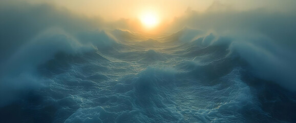 Golden Hour Ocean Waves: A View of Sparkling Blue Water at Sunset