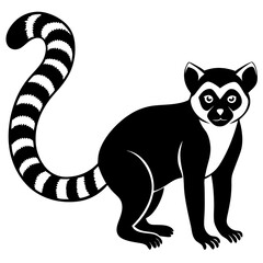 Cute Silhouette of a Lemur line art vector cartoon illustration