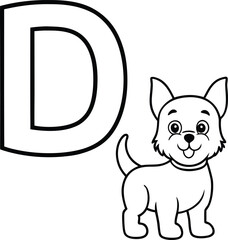 Vector coloring book alphabet with capital letters D for Dog illustration