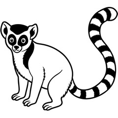 Cute Silhouette of a Lemur line art vector cartoon illustration