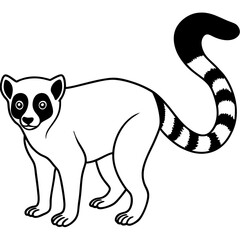Cute Silhouette of a Lemur line art vector cartoon illustration