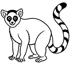 Cute Silhouette of a Lemur line art vector cartoon illustration
