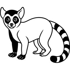 Cute Silhouette of a Lemur line art vector cartoon illustration