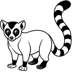 Cute Silhouette of a Lemur line art vector cartoon illustration