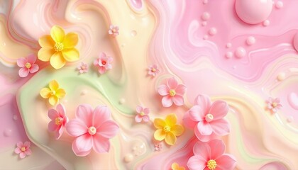 Floral decor action scene abstract setting digital artwork vibrant environment close-up view creative concept