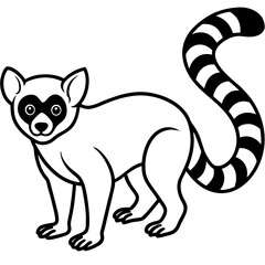 Cute Silhouette of a Lemur line art vector cartoon illustration