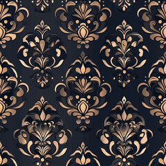 Elegant damask seamless pattern motif textiles digital design luxurious black and gold ornate flourishes decorative art