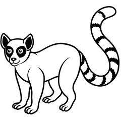 Cute Silhouette of a Lemur line art vector cartoon illustration