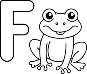 Vector coloring book alphabet with capital letters F for Frog illustration 