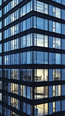 Obraz premium Modern Office Building Exterior at Night Illuminated Windows Cityscape View