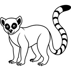 Cute Silhouette of a Lemur line art vector cartoon illustration