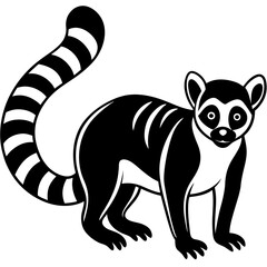 Cute Silhouette of a Lemur line art vector cartoon illustration