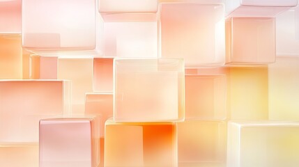 Overlapping translucent squares in warm peach and yellow hues create a modern abstract composition for design purposes. Generative AI
