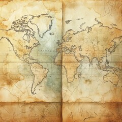 Antique World Map Depicting Continents and Oceans