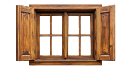 Old open wooden window with transparent background letting light in