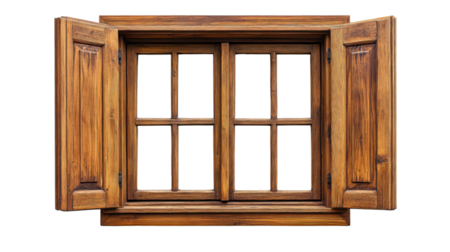 Old open wooden window with transparent background letting light in - Powered by Adobe
